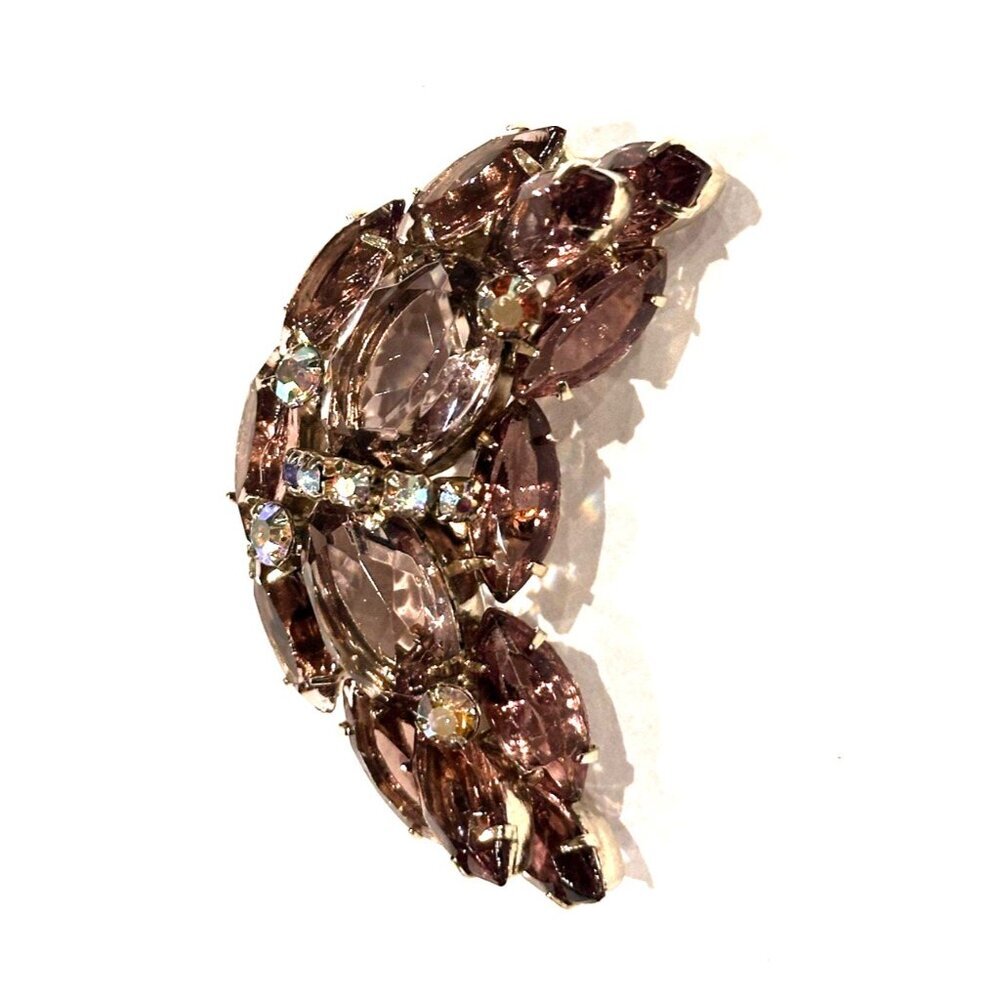 JULIANA VINTAGE 2.25" CRESCENT AURORA BOREALIS PURPLE RHINESTONE PIN BROOCH EUC
